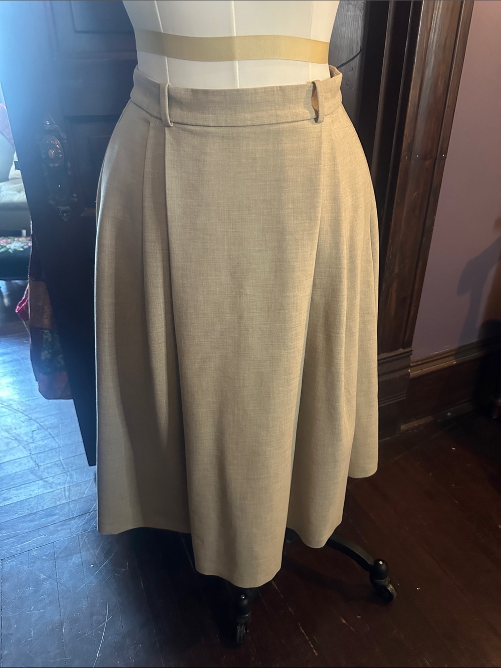 Aritzia Beige Circle Skirt with Soft Pleats